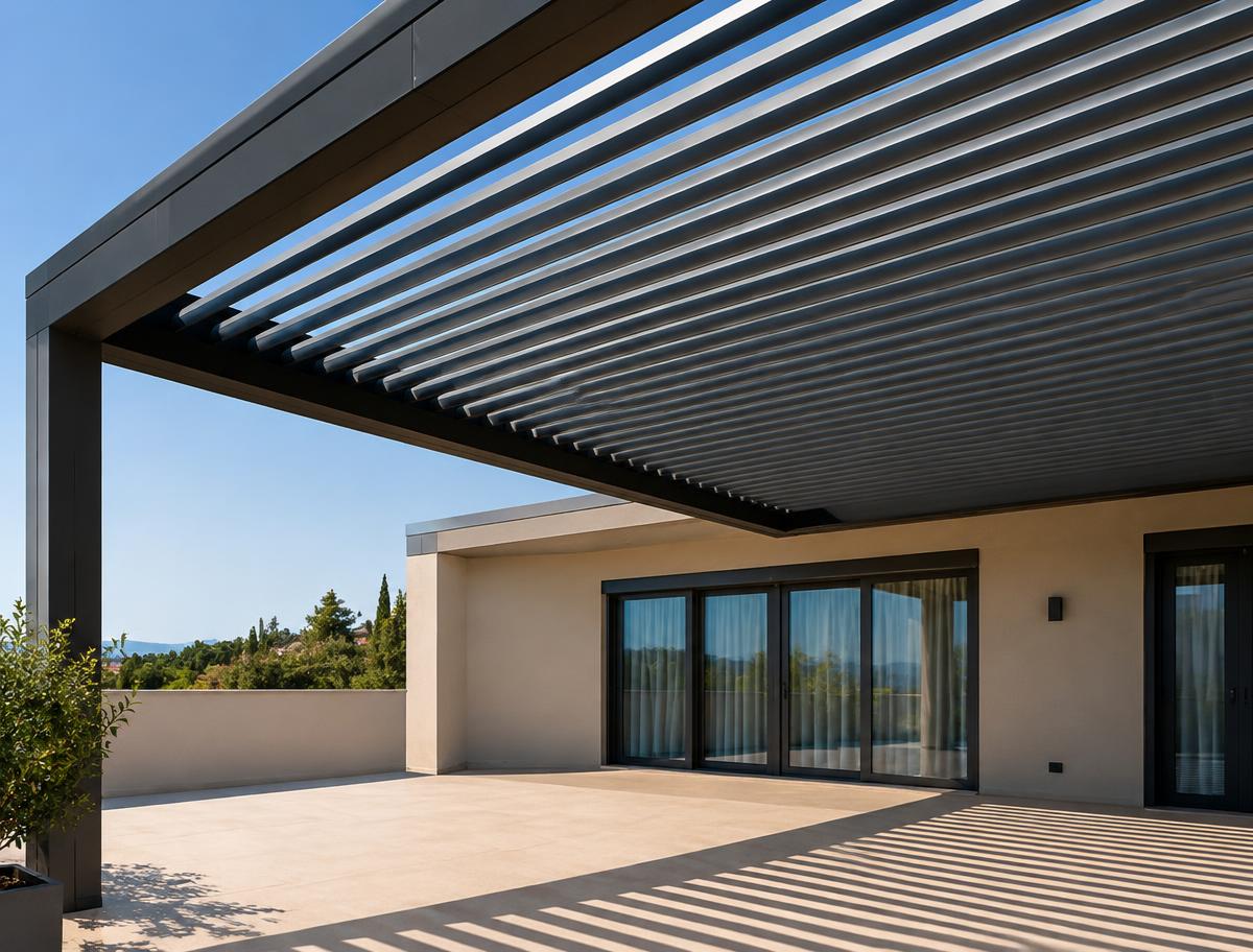 Lames orientables d'une pergola bioclimatique en aluminium